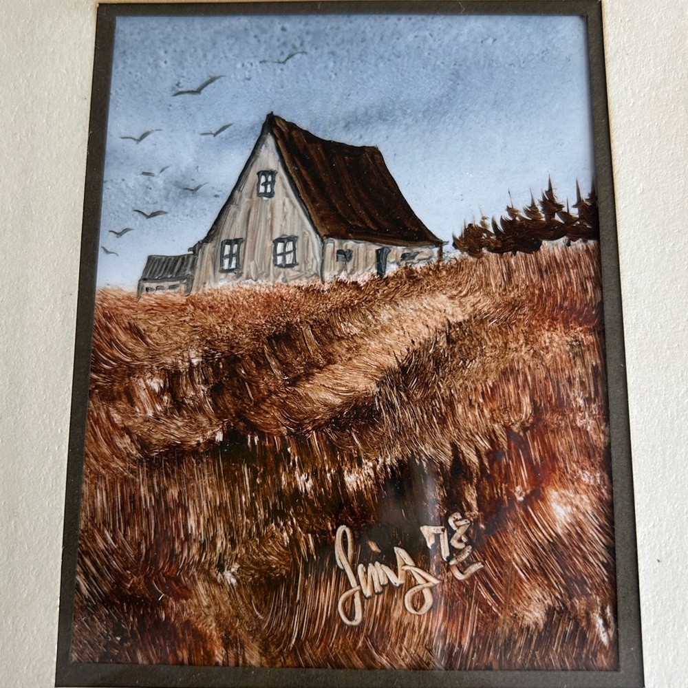 Vintage Framed Rustic Landscape illustration Signed and dated 1978